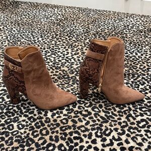 Chic Brown Ankle Boots with Snakeskin Detail